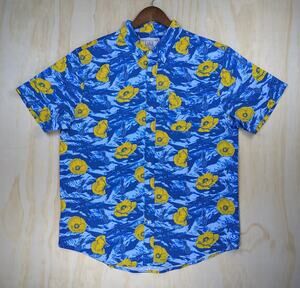Savage Tacticians Men's Large Savtac Hawaiian Shirt Blue Floral Camo Gun Aloha